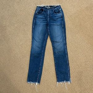 3X1 Raw Edge Shelter Slim Jeans in Tin Coo size 24 Distressed Straight Leg